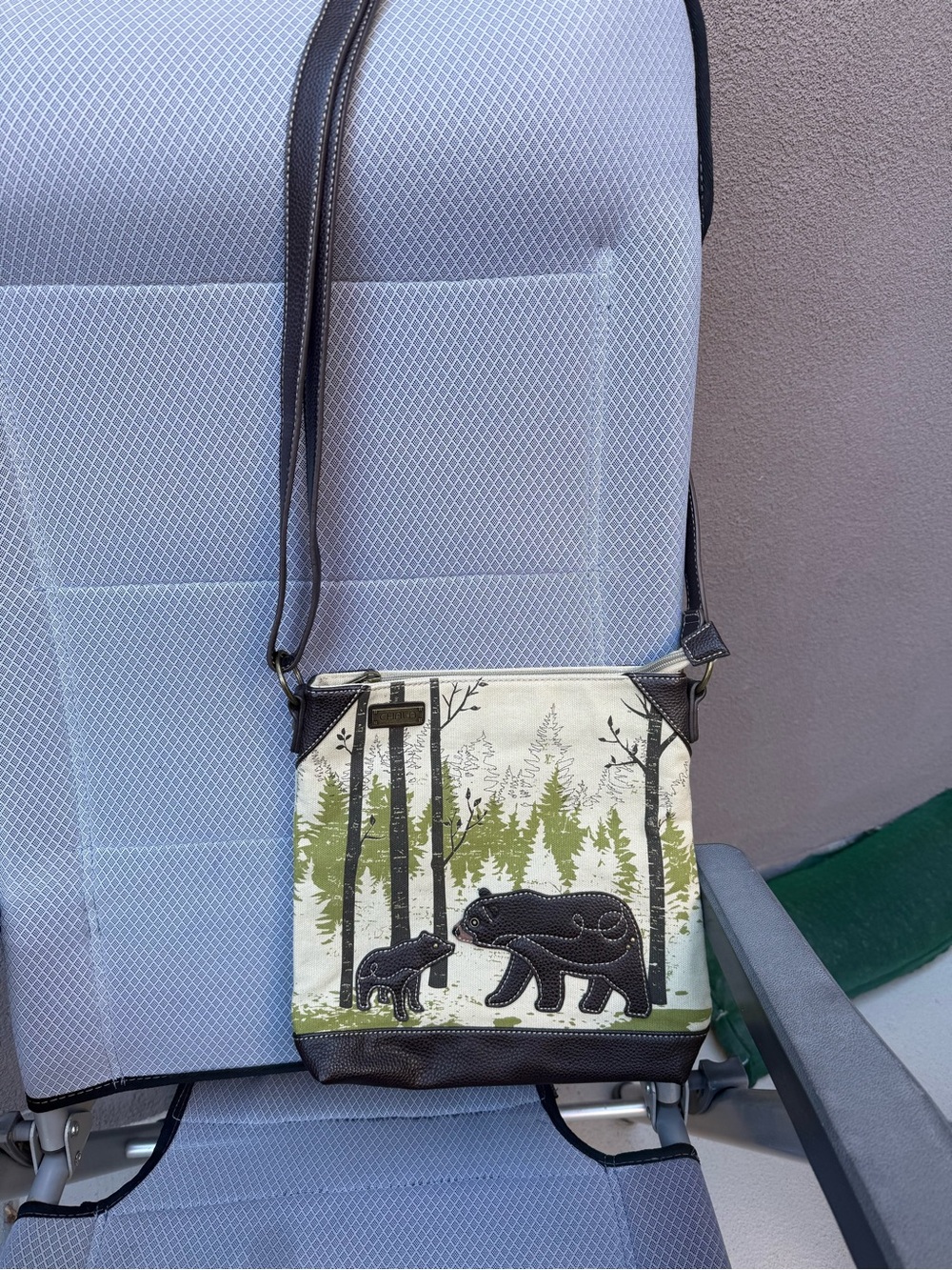 Chala Forest Bear Canvas Crossbody Bag with Leather Appliqué